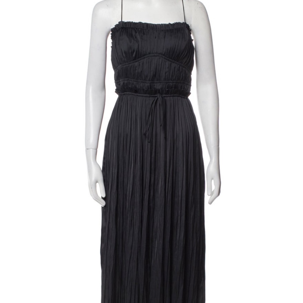 Ulla Johnson Black Plissé Midi Dress - Tiered Ruffle Strappy Sun Dress Sz 6